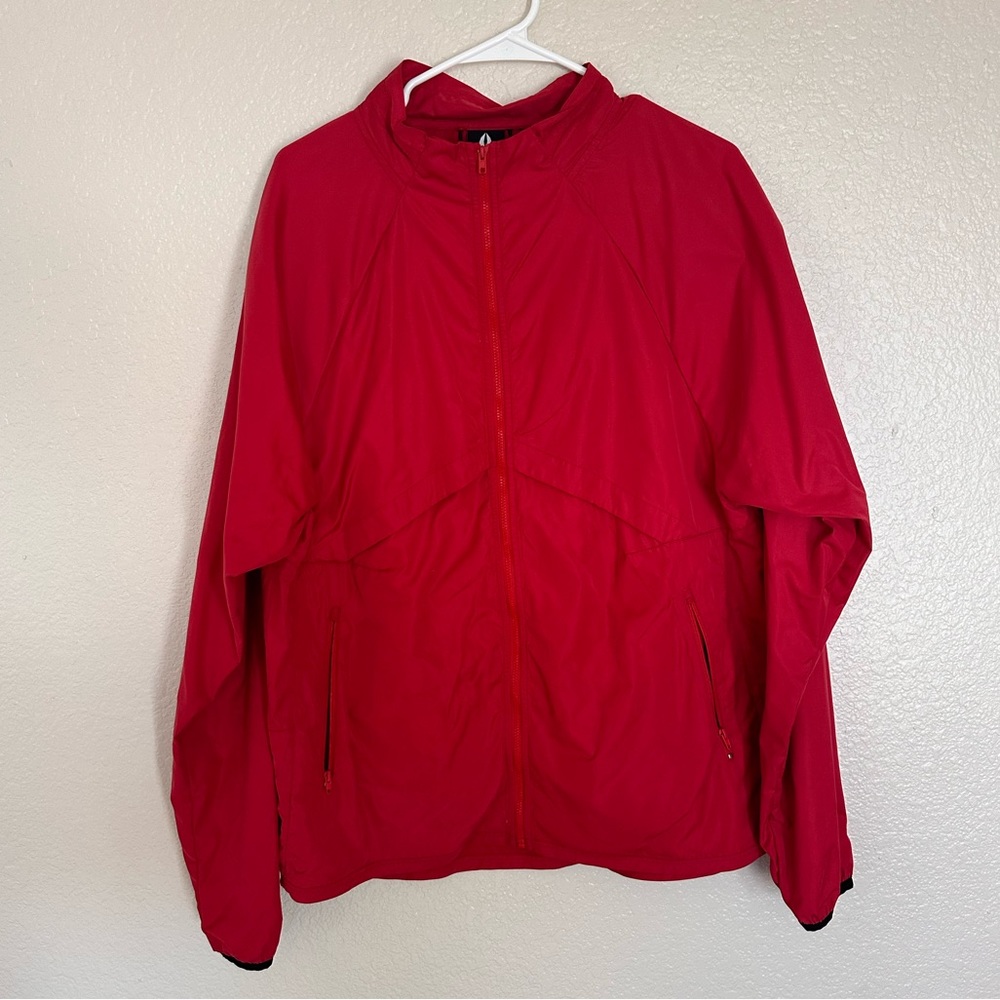 Bearded Goat Mens L Jacket Red Zip Hooded Windbreaker